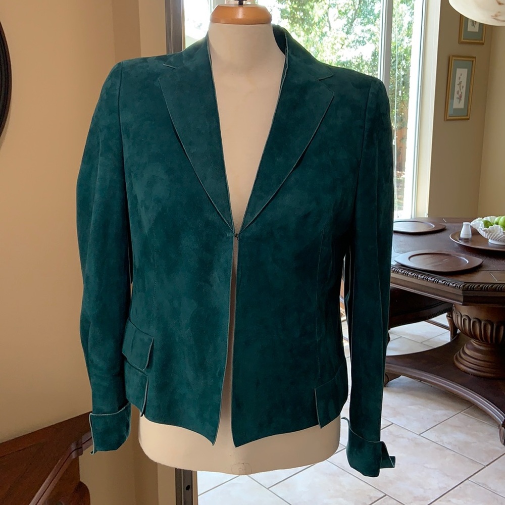 Akris Goat Skin Leather Jacket (Teal) - Picture 2 of 16
